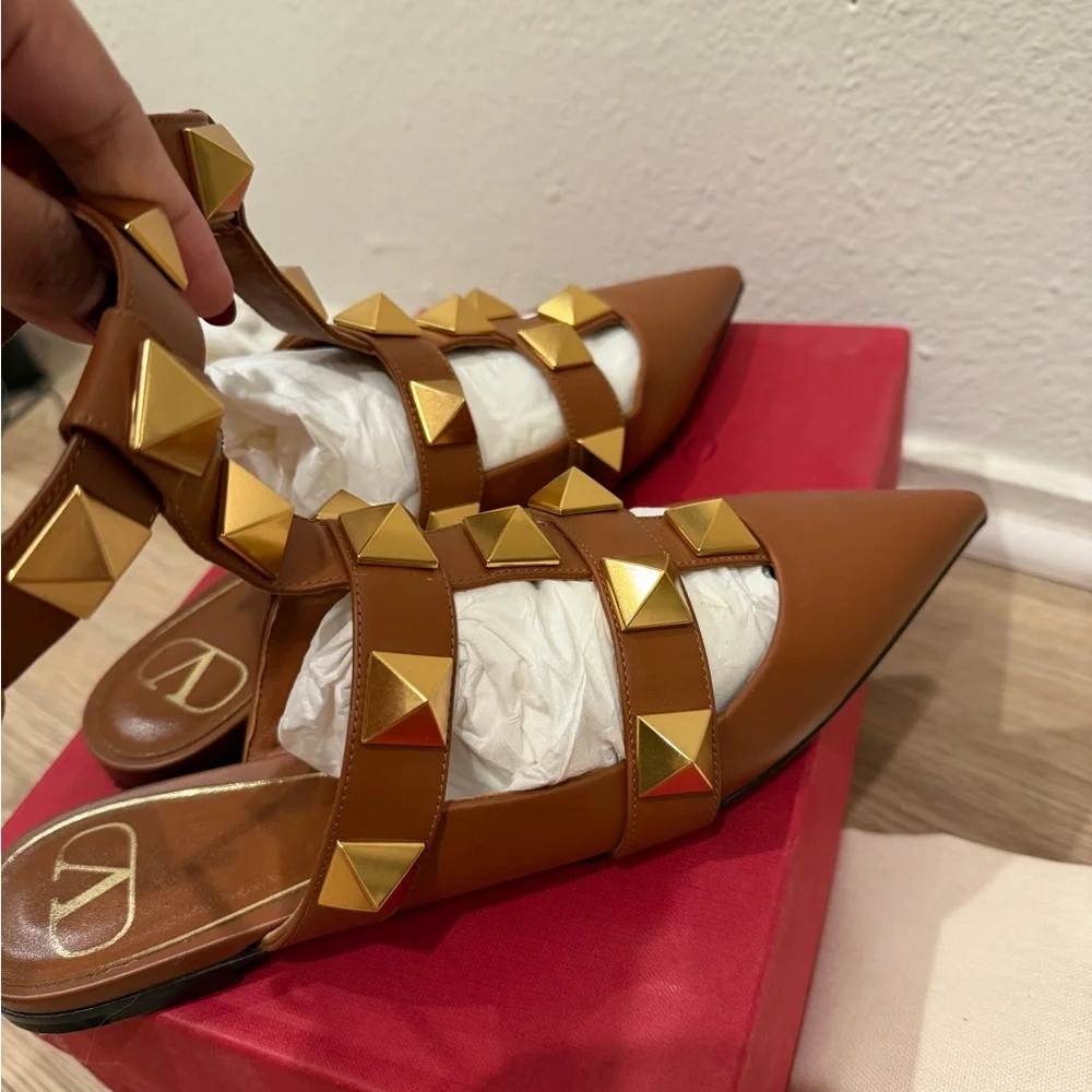 Valentino brown tan large rockstud flat sandal 39 - Picture 4 of 9